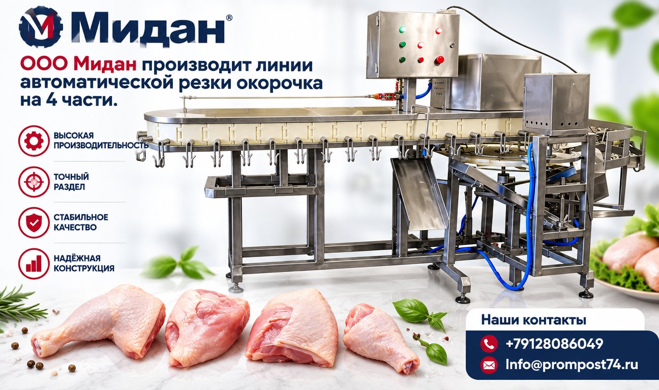 Автоматическая линия разделки окорочка на 4 части "под ключ"